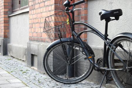 黑色, 周期, 砖, 辐条, 车轮, 购物篮, 自行车