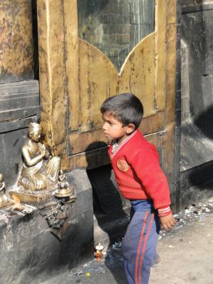 男孩, 孩子, 祷告, 尼泊尔, 加德满都