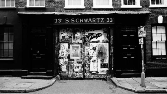 三十三年代. 施瓦茨33, 建筑, 黑白, 砖墙, 建筑, 门, 涂鸦