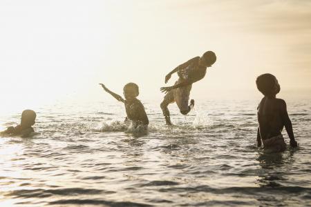 儿童, 乐趣, 快乐, 海洋, 人, 玩, 海