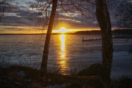 湖, 冰, 冬天, 日落, 冻结, 自然, 美丽