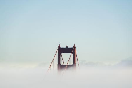 建筑, 桥梁, 基础设施, 蓝色, 天空, 雾, 感冒