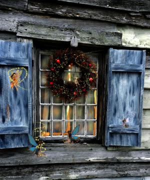 国家, 圣诞节, 魔术, 花环, 蓝色, 百叶窗, 窗口
