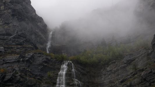瀑布, 雾, 瀑布, 绿色, 树, 自然, 水