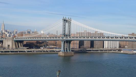 美国, 桥梁, 纽约, 河, 城市, 景观, 天际线