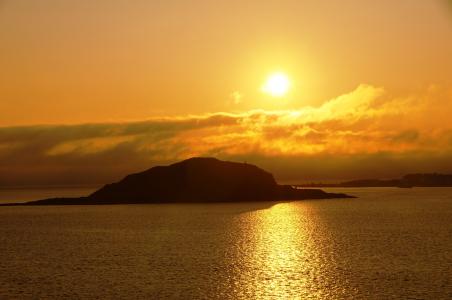 日落, 挪威, abendstimmung, 水, 岛屿, 金, 黄金时段