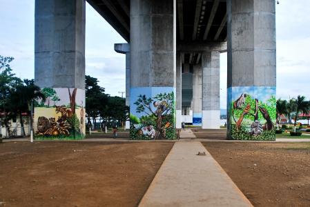 桥梁, 涂鸦, 公园, 混凝土, spraypaint, 纹理, 多彩