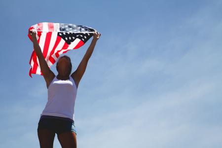 美国, 美国, 美国国旗, 国旗, 女士, 爱国主义, 天空