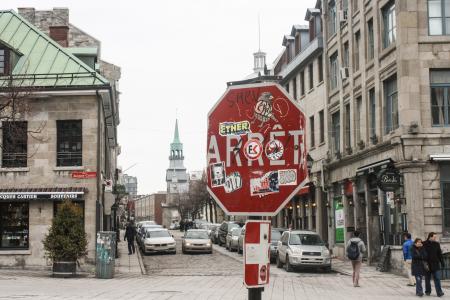 蒙特利尔, 停车标志, 人为破坏, 涂鸦, 城市, 停止, 魁北克省