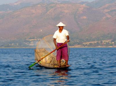 渔夫, 缅甸, 捕鱼, 净额, 桨, 传统, 平衡