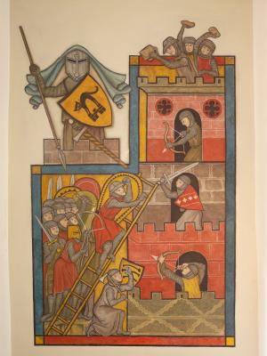 resko, 壁画, 中世纪, 城堡, 战斗, 骑士, 征服