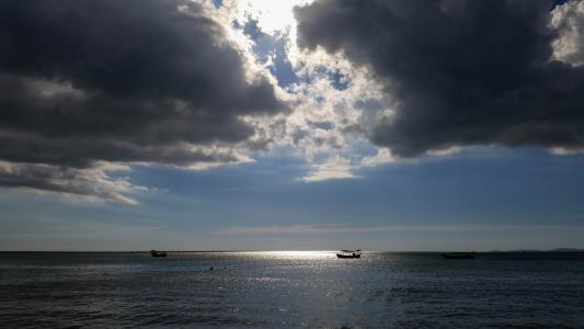 柬埔寨, 亚洲, 西哈努克, 海, 海滩, 云彩, 太阳