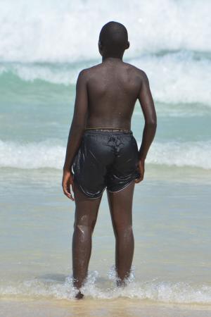 儿童, 人, 海, 黑色, 男孩, 泳裤, 海滩