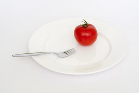 板, 番茄, 红色, 叉子, 饮食, 脂肪, 健康