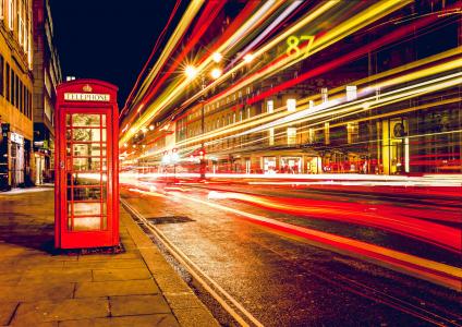电话亭, 红色, 伦敦, 英格兰, 英国, 街道, 城市