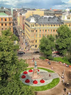 赫尔辛基, 芬兰, 广场, 花, 建筑, 天际线, 城市