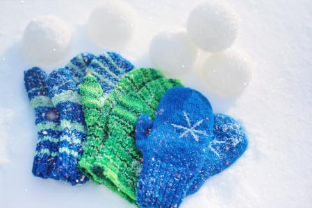 连指手套, 孩子们的连指手套, 雪球, 雪球, 冬天, 雪, 白雪皑皑