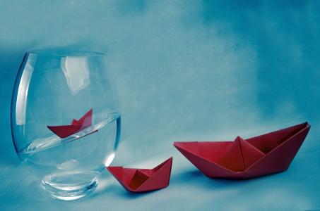 船舶, 走了, 小船, 花瓶, 水, 红色, 纸船