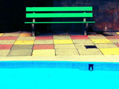 绿色, 板凳, 蓝色, 游泳池, 瓷砖, 光明