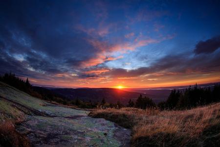 日落, 风景名胜, 多彩, 景观, 蓝色小山上俯瞰, 阿卡迪亚国家公园, 缅因州