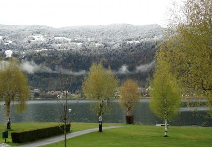 克恩顿州, 奥地利, 春天, 冬季爆炸, ossiach 湖, 雪, 春天的雪