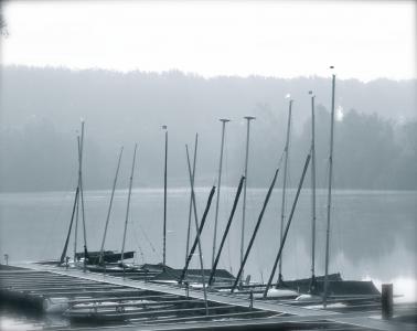 湖, 锚固, 秋天, 雾, 废话, 小船, 东海大桥