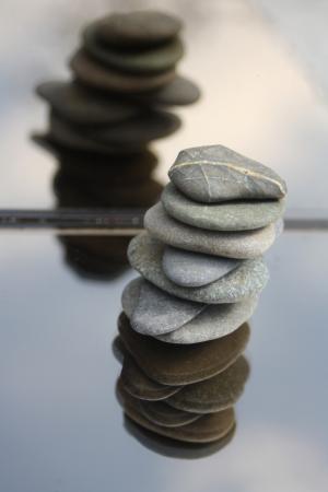 石头, 平衡, 冥想, 塔, 堆叠, 健康, 镜像
