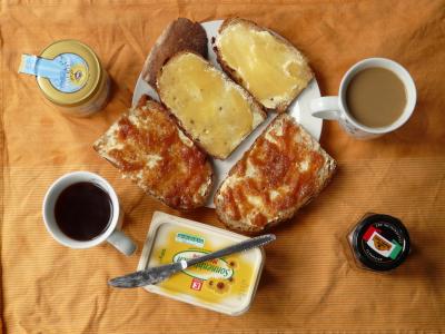 早餐, 咖啡, 吃, 早上, 蜂蜜, 蜂蜜面包, 果酱