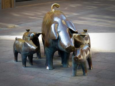 雕塑, 猪, 小猪, 青铜器, 艺术, 动物, 哺乳动物