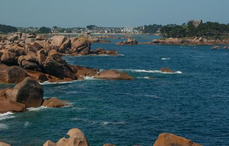 布列塔尼, ploumanach, 岩石, 粉红色花岗岩, 侧, 海, 海滩