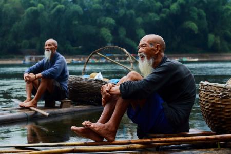 成人, 亚洲, 秃头, 篮子, 小船, 老人, 生活方式