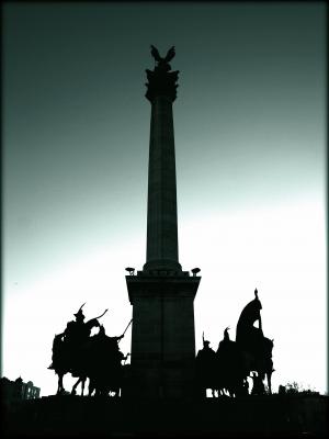 布达佩斯, 大天使, 剪影, 纪念碑, 资本, 英雄广场, 雕像