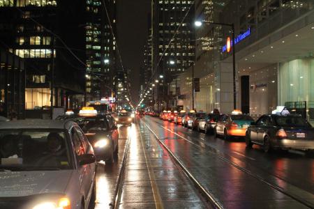 交通, 汽车, 街道, 城市, 在晚上, 城市的夜晚, 多伦多