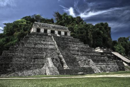 金字塔, 帕伦克, 古代, 寺, 建筑, 墨西哥, 玛雅人
