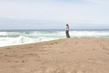 女人, 附近的, 海洋, 白天, 女孩, 海滩, 沙子
