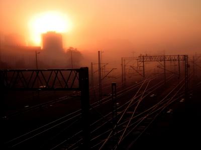 有雾, 阴霾, 薄雾, railtracks, 铁路轨道, 铁路, 剪影