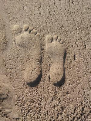 沙子, 海滩, 足迹, 纹理, 脚, 海