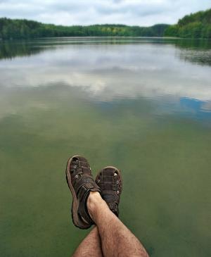 湖, 双腿, 凉鞋, 假期, 鞋子, 计划, 心灵的宁静