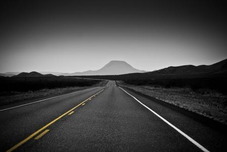 黑色和白色, 沙漠, 德克萨斯州, 小路, 道路, 前进的道路, 消失点