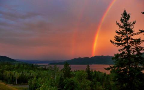 红色, 雷雨, 彩虹, canim 湖, 不列颠哥伦比亚省, 加拿大, 景观