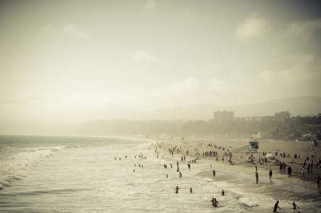 海滩, 沙滩, 海洋, 太平洋, 加利福尼亚州, 人, 游泳