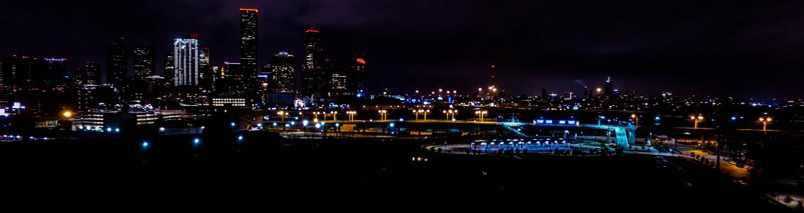 休斯顿, 市中心, 晚上的时间, 航空摄影, 晚上, 反思, 照明
