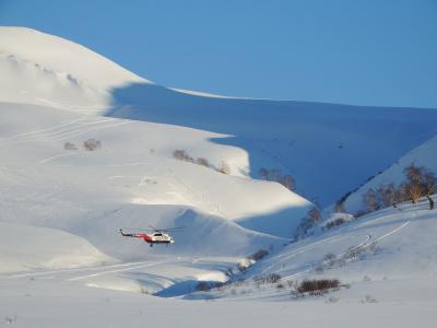 直升机, 着陆, 山脉, 旋涡, 冬天, 雪, 斜坡