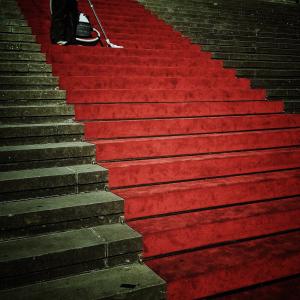 楼梯, 出现, 输入, 观点, 红地毯, 红色, 地毯