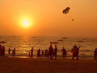 日落, 印度, 旅行, 海滩, 橙色的天空