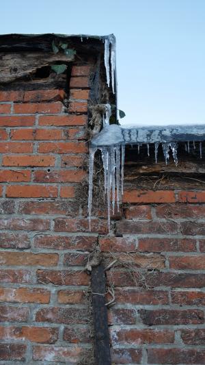冬天, 冰, 冰柱, 砌体, 老, 砖, 感冒