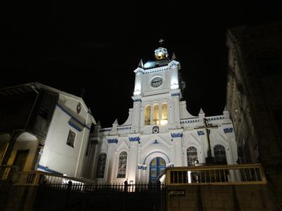教会, 盆地, 厄瓜多尔, 晚上, 路灯