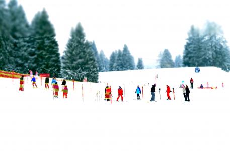 滑雪学校, 滑雪课程, 微型效果, 山脉, 滑雪, 高山, 电梯