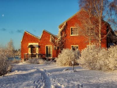 芬兰, 房子, 首页, 砖, 建筑, 天空, 冬天