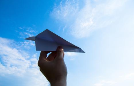 纸飞机, 手, 天空, 投掷, 云彩, 纸张, 的飞机